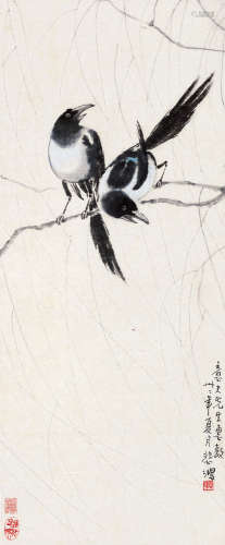 徐悲鸿（1895～1953） 1943年作 双喜 镜片 设色纸本