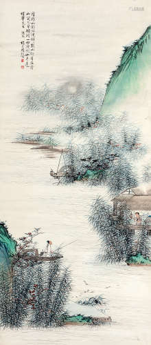 周怀民（1907～1996） 山月船歌 立轴 设色纸本