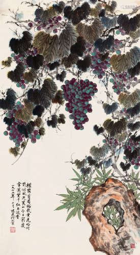 周怀民（1907～1996） 1975年作 葡萄满架 立轴 设色纸本