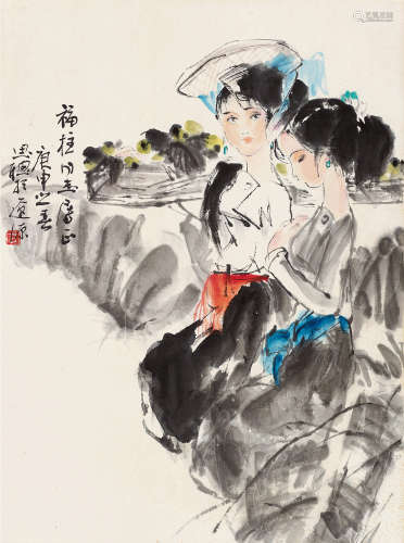 周思聪（1937～1997） 庚申（1980）年作 少女 镜片 设色纸本