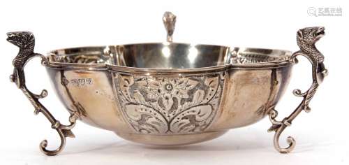 Edward VII table bowl of lobed circular form with embossed floral and foliate detail and cast and