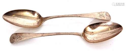 Two George III Old English pattern table spoons, initialled, length 22cm, weight approx 113gms,