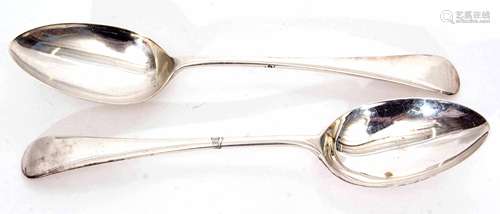 Two George V Old English pattern table spoons, length 21.5cm, combined weight approx 148gms,