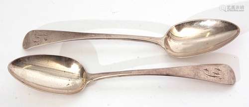 Two George IV Old English pattern table spoons, initialled, length 22.8cm, combined weight approx