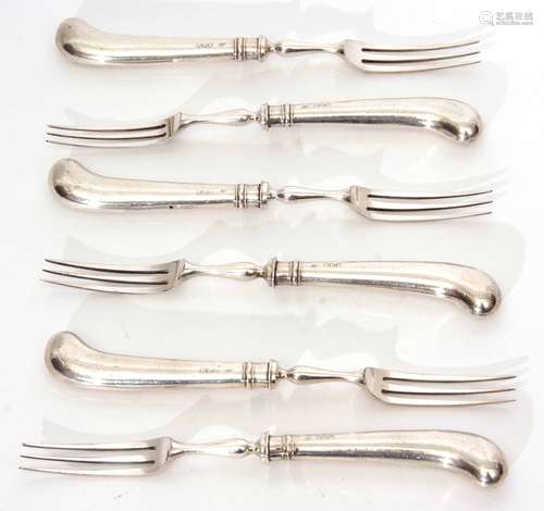 Six George V pistol grip handled pastry forks, length 16cm, Sheffield 1924, maker's mark JB (6)