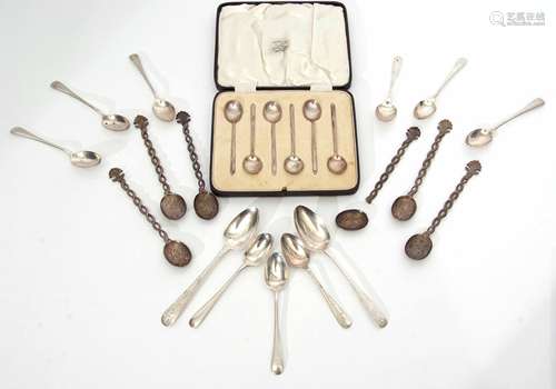 Mixed Lot: comprising a cased set of six slip-top type coffee spoons, Sheffield 1924, maker's mark