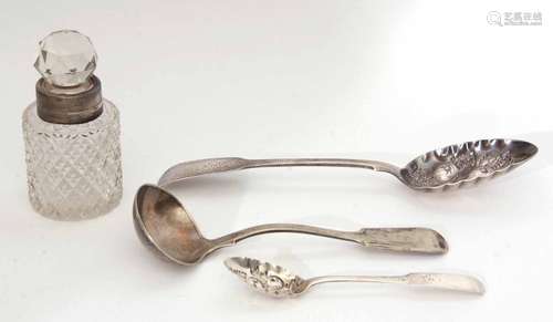 Mixed Lot: comprising a Fiddle pattern table spoon together with a tea spoon, both later decorated