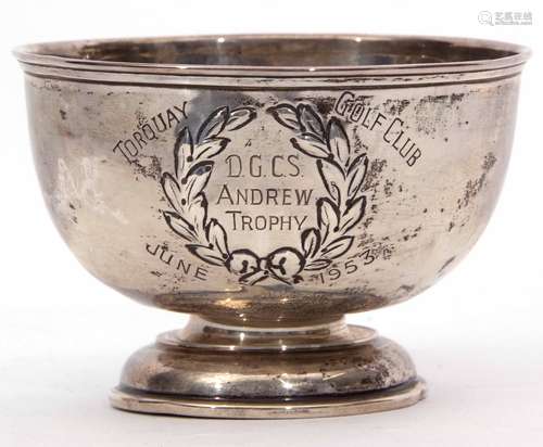 George V presentation engraved trophy cup of circular form with embossed cartouche and later