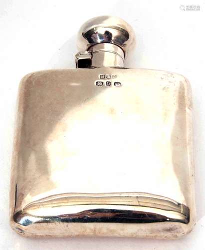 Late Victorian hip flask of shaped square form with hinged cover with bayonet type fitting, height