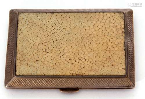 George V hallmarked silver and shagreen cigarette case of hinged and sprung rectangular form with