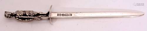 Elizabeth II silver letter opener with plain and polished blade with shaped cross guard and with