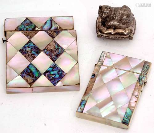 Mixed Lot: comprising two various late 19th century mother of pearl and nacre shell calling card