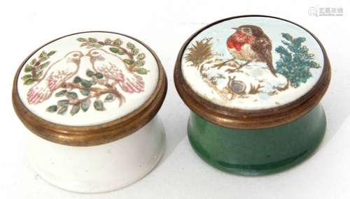 Mixed Lot: comprising two various Halcyon Days enamel rouge pots, each of circular form, the