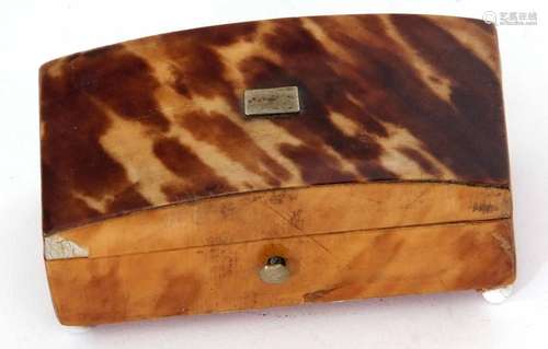 Late 19th century blonde tortoiseshell casket of hinged and domed form with patinated red interior