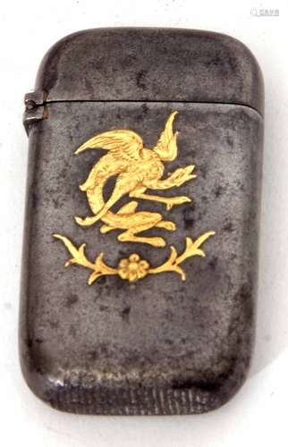 Late 19th/early 20th century gilt mounted gun metal vesta case of plain polished rectangular form