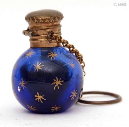 Late 19th century Continental base metal mounted scent bottle, the blue glass globular body with