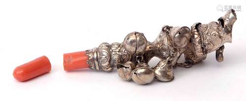 19th century child's combination rattle/teether, of baluster form set with a whistle mouthpiece