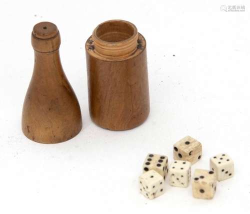 Early 20th century treen container with screw off cover and modelled in the form of a wine bottle