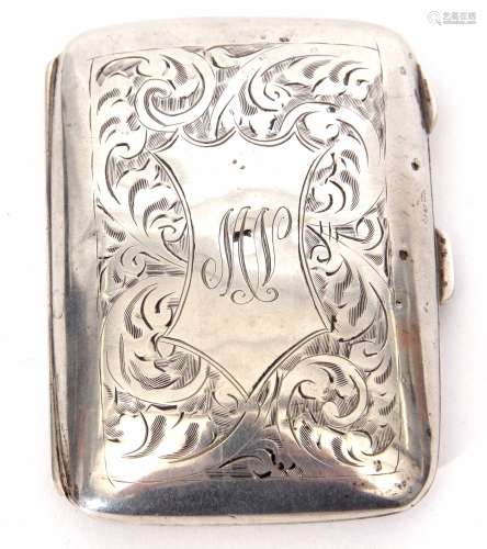 George V small cigarette case of hinged rectangular form with foliate engraved and initialled