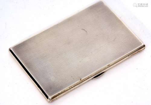 George V cigarette case of hinged rectangular form with all over engine turned decoration and gilt