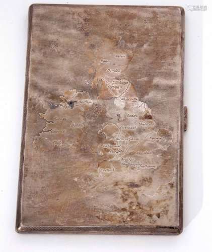 George VI cigarette case of hinged and sprung rectangular form with all over engine turned