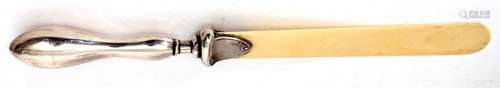 Edward VII silver mounted ivory paper knife, the plain and polished blade to a hollow cast and