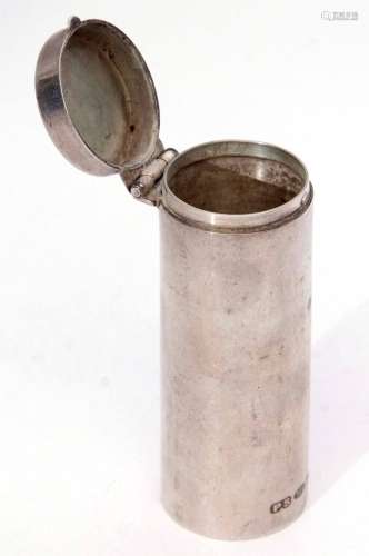 Late 20th century Elizabeth II silver cased shaving brush of cylindrical form with hinged cover