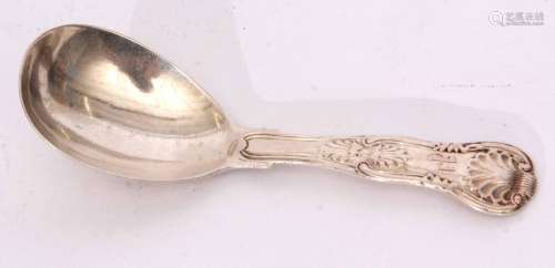 William IV Kings pattern caddy spoon, double struck, initialled, length 10.6cm, weight approx 28gms,