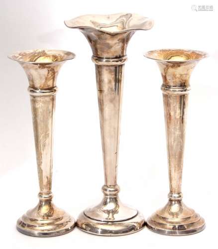 Mixed Lot: comprising two George V trumpet vases of typical flared form, together with two further
