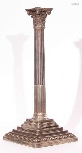 Victorian single candlestick modelled in the form of a Corinthian column (lacking nozzle) to a