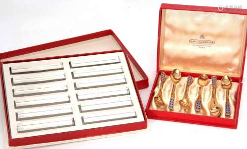 Mixed Lot: comprising a cased set of six Norwegian silver gilt and enamelled coffee spoons, each