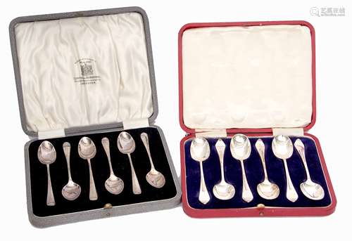 Mixed Lot: comprising two various cased sets of six each tea and coffee spoons, combined weight