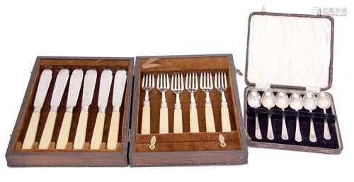 Mixed Lot: comprising a cased set of six hallmarked silver coffee spoons, together with a further