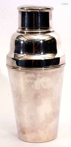 Early 20th century electro-plated three part cocktail shaker of typical tapering circular form