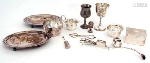 Mixed Lot: comprising two oval silver on copper stands, sugar bowl, milk jug, caster, trophy cups,