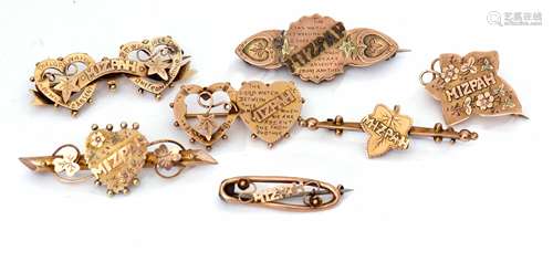 Mixed Lot: seven various Mizpah brooches, three 9ct gold hallmarked examples together with four