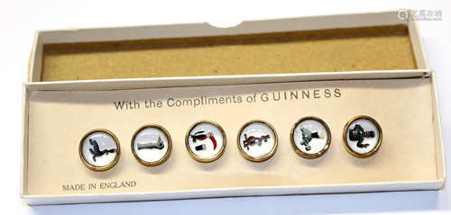 Set of six Guinness Essex style dress studs, depicting a seal, tortoise, ostrich, toucan, kangaroo