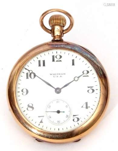 Second quarter of 20th century 9ct gold American open face keyless lever watch, AWW Co - Waltham,