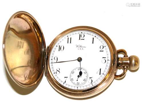 Early 20th century gold plated full hunter keyless pocket watch, A.W.W.co. Waltham, USA, 24664456