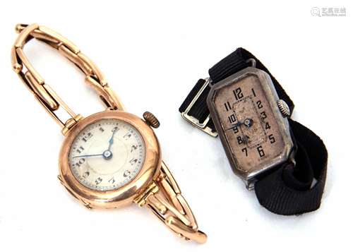 Mixed Lot: comprising a 9ct gold ladies wrist watch, the jewelled movement with bi-metallic cut