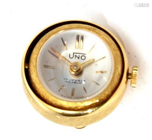 Late 20th century gold plated pendant watch, the textured demi-lune case with ring suspension to a