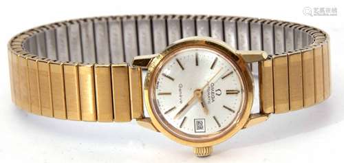 Late 20th century gold plated automatic centre seconds calendar wrist watch, Omega 