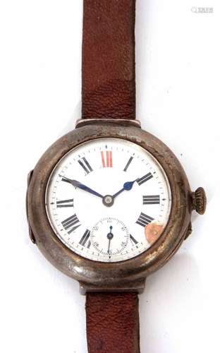 Early 20th century silver cased wrist watch, the frosted gilt and jewelled movement with bi-metallic