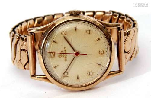 Third quarter of 20th century 9ct gold centre seconds wrist watch, Rekord, 022-18, the Swiss 16-