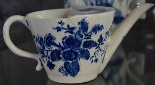 Rare Lowestoft feeding cup of bucket shaped form, decorated with a print of flowers and butterflies,