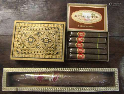 Group of cigars including five Ritmeester half coronas, a further tin box of half coronas and a