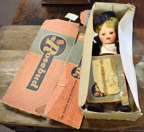 Vintage rosebud doll, in original box (a/f)