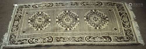 Caucasian style small rug decorated in shades of brown, beige and grey, 180 x 84cm