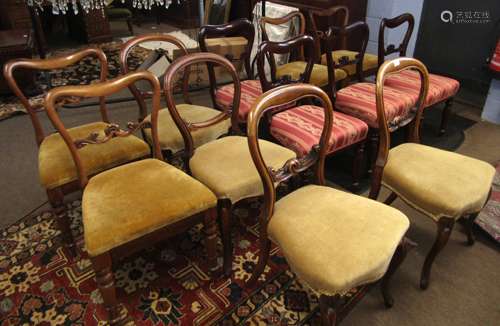 Harlequin set of 12 various Victorian balloon back dining chairs