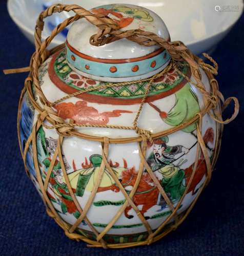 Chinese porcelain ginger jar and cover with polychrome decoration, 22cm high